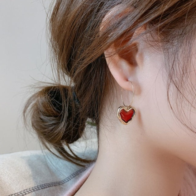 Pendientes de Corazón Rojo para Mujer