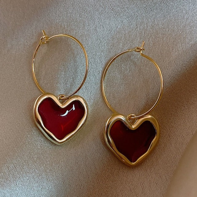 Pendientes de Corazón Rojo para Mujer