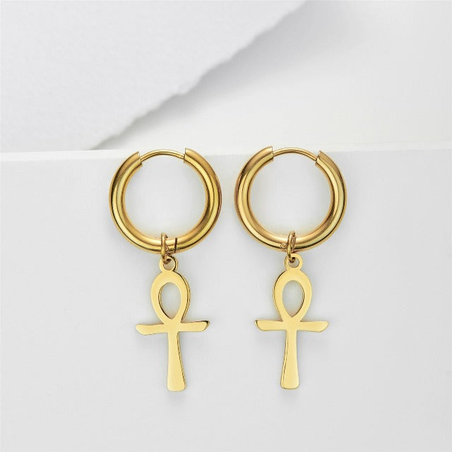 Pendientes Egipcios Cruz de Ankh para Mujer oro