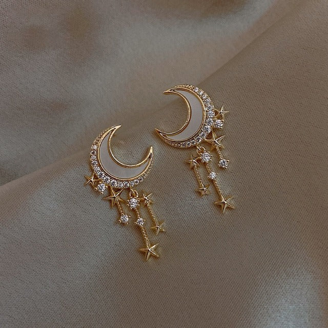 Pendientes Luna y Estrellas Oro y Diamantes