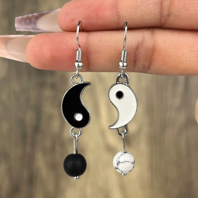 Pendientes Colgantes Yin Yang Oro & Plata plata