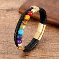 Pulsera 7 Chakras de Cuero Hombre Mujer oro
