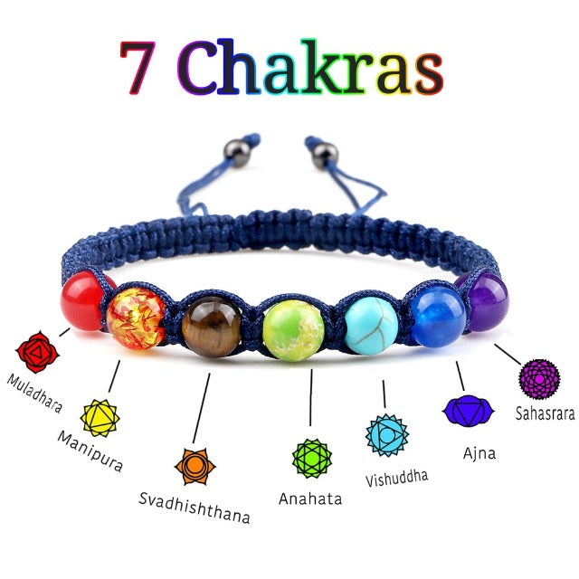 Pulsera 7 Chakras Trenzada Gourmet Hombre Mujer Piedras Reales