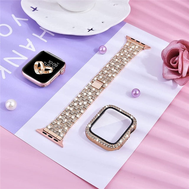 Pulsera Apple Watch con Caja Diamantes oro rosa