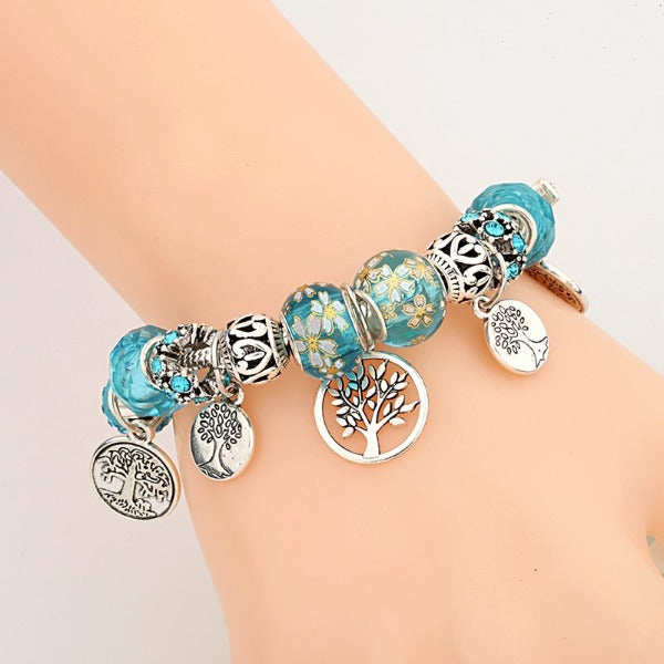 Pulsera Árbol de la Vida Plata Mujer azul cielo