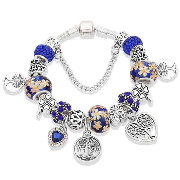 Pulsera Árbol de la Vida Plata Mujer azul marino