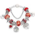 Pulsera Árbol de la Vida Plata Mujer rojo