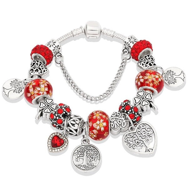 Pulsera Árbol de la Vida Plata Mujer rojo