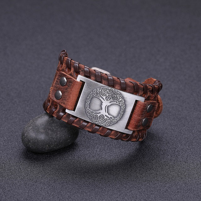 Pulsera Árbol de la Vida Hombre marrón y plata