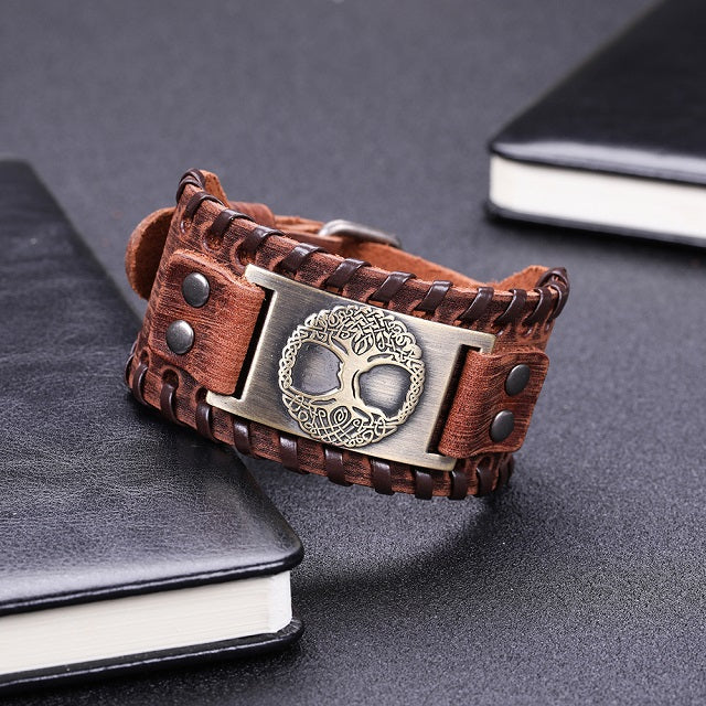 Pulsera Árbol de la Vida Hombre marrón y dorado