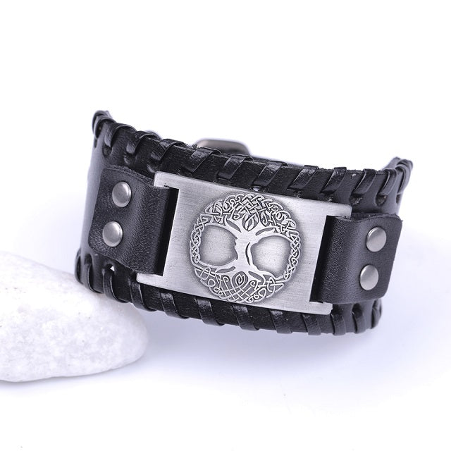 Pulsera Árbol de la Vida Hombre negro y plata