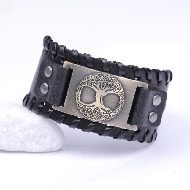 Pulsera Árbol de la Vida Hombre negro y dorado
