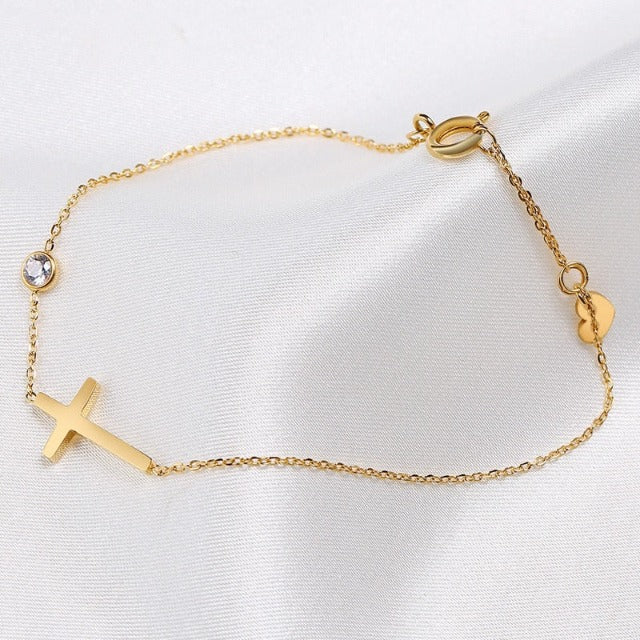 Pulsera con Cruz para Mujer Oro y Plata oro