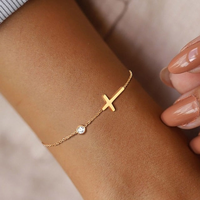 Pulsera con Cruz para Mujer Oro y Plata oro