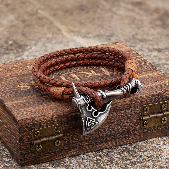 Pulsera con Hacha Vikinga marrón