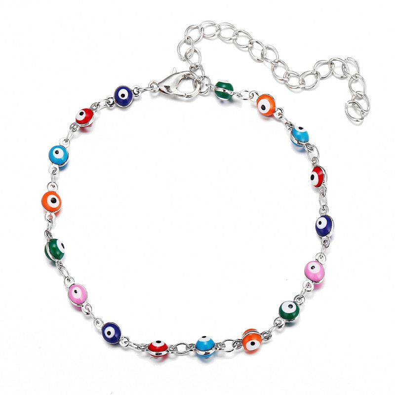 Pulsera de Tobillo Contra el Mal de Ojo Azul Griego Turco Mataki Matiasma plata