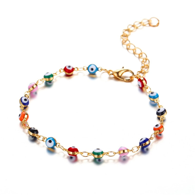 Pulsera de Tobillo Contra el Mal de Ojo Azul Griego Turco Mataki Matiasma oro
