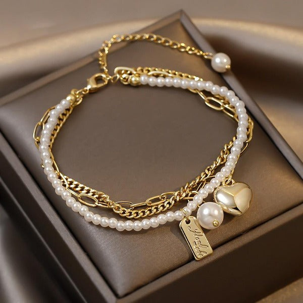 Pulsera Corazón y Perlas del Mar del Sur