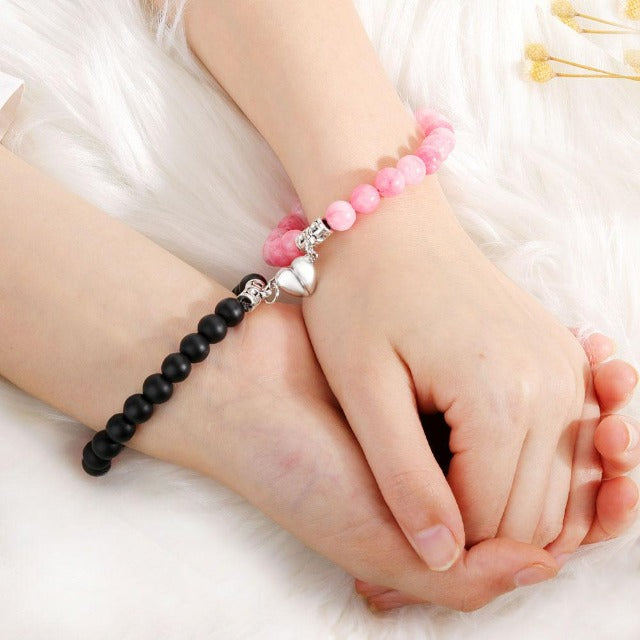 Pulsera Pareja Perla rosa y negra