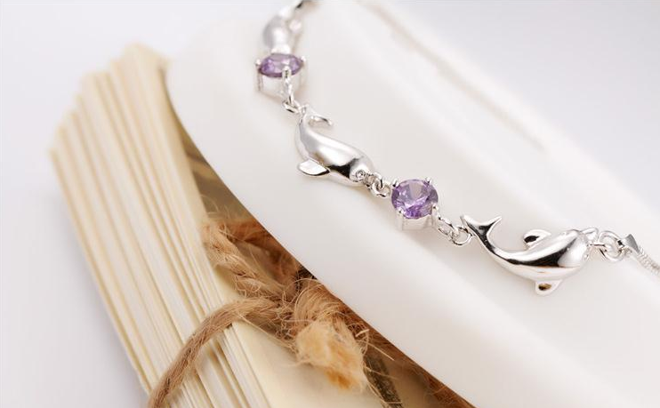 Pulsera Delfín Plata violeta