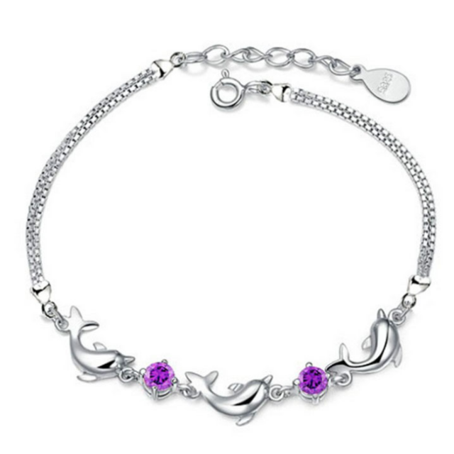 Pulsera Delfín Plata violeta