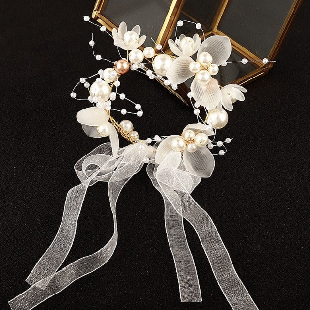 Pulsera de Boda Perlas y Flores 