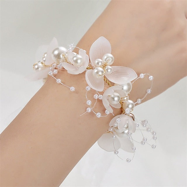 Pulsera de Boda Perlas y Flores
