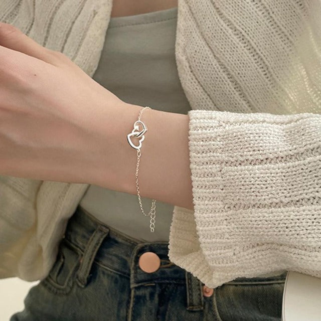 Pulsera Doble Corazón Amuleto de la Suerte 