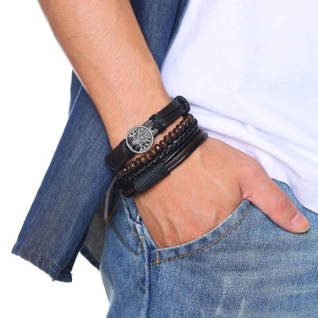 Pulsera de Cuero Árbol de la Vida Hombre