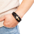 Pulsera de Cuero con Cruz para Hombre