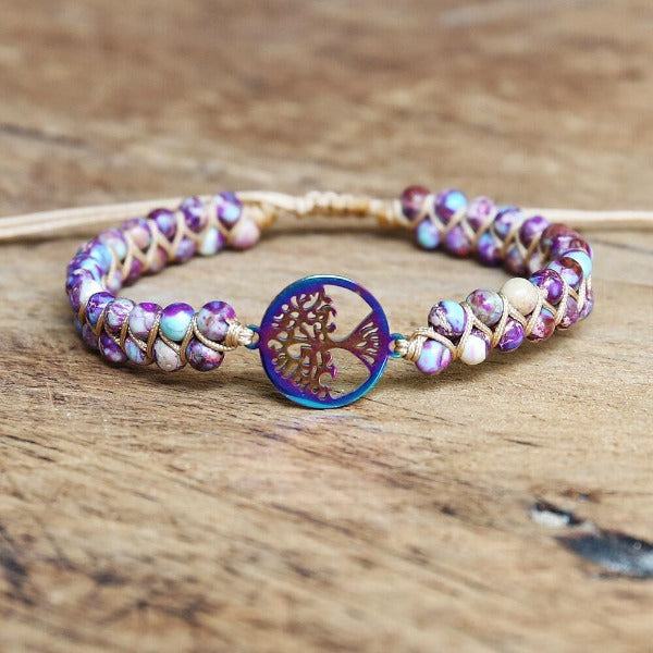 Pulsera Mujer Piedra Natural Violeta Árbol de la Vida