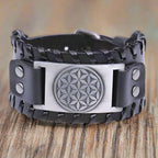 Pulsera Flor de la Vida de Cuero Hombre negro