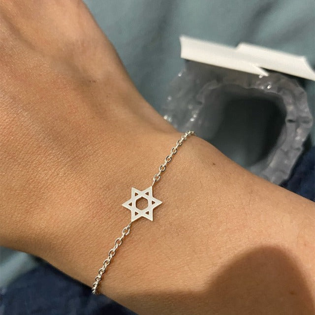 Pulsera Hexagrama Estrella de David Judaísmo Pulsera de plata