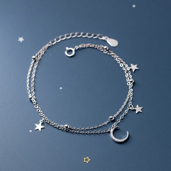 Pulsera Luna y Estrella Mujer Pulsera de Plata