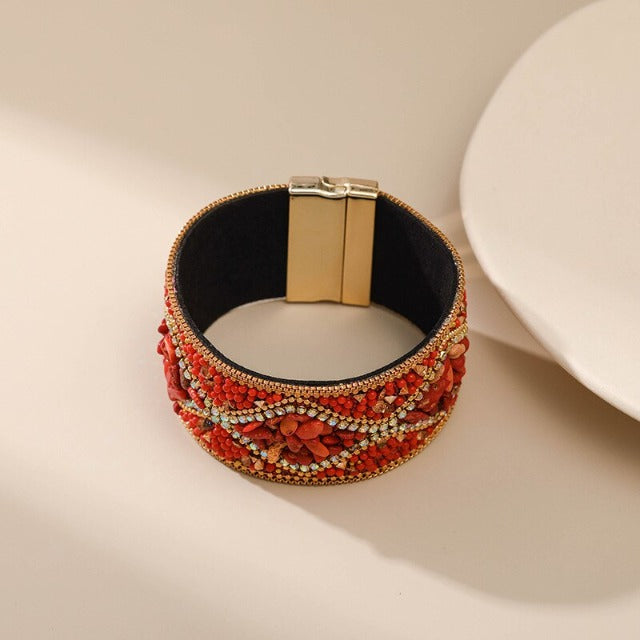 Pulsera de puño con piedras naturales para mujer 
