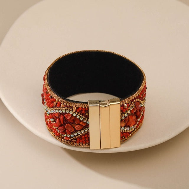 Pulsera de puño con piedras naturales para mujer 