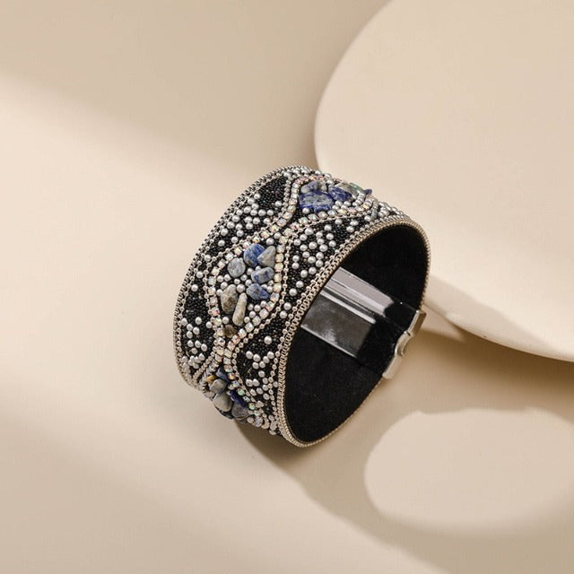 Brazalete Brazalete Piedra Natural para Mujer negro