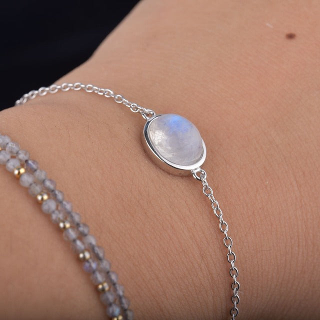 Pulsera de Piedra de Luna en Plata Gourmette Fertilidad