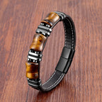Pulsera Piedra Ojo de Tigre Cuero Gourmette negro