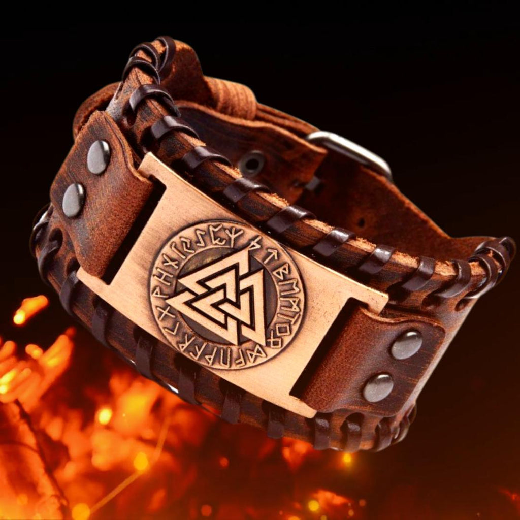 Pulsera Vikinga Valknut marrón