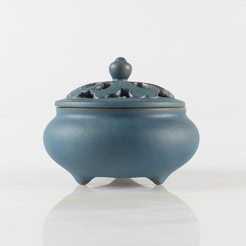 Quemador de incienso de barro cocido cerámica azul
