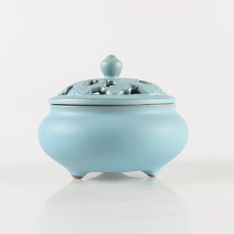 Quemador de incienso de barro cocido cerámica azul cielo