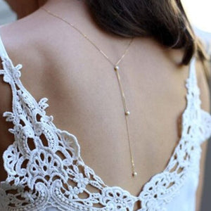 Cadena para la espalda con perlas para mujer oro