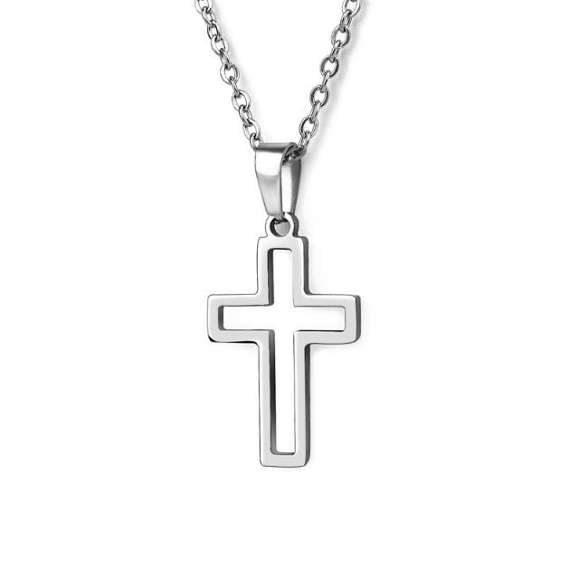 Collar Cristiano Colgante Cruz de Jesús Hombre Mujer plata