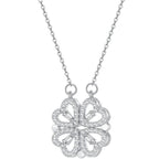 Collar Corazón Trébol de 4 Hojas Colgante Amuleto de la Suerte en Plata