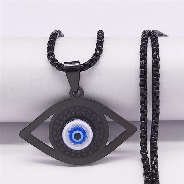 Collar Contra el Mal de Ojo Azul Griego Turco Matiasma Mataki Colgante negro