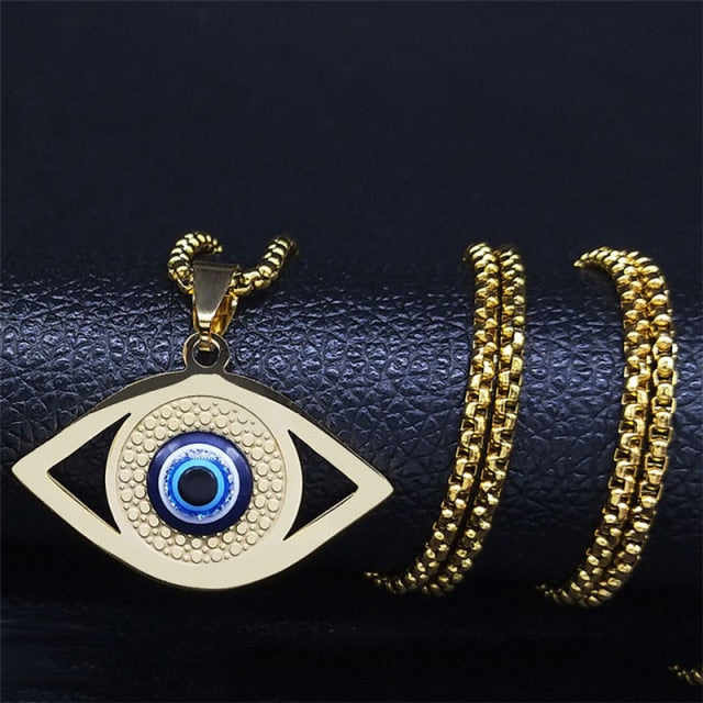 Collar Contra el Mal de Ojo Azul Griego Turco Matiasma Mataki Colgante de oro