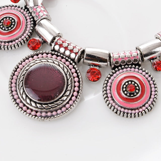 Collar Étnico Plata Turquesa rosa rojo