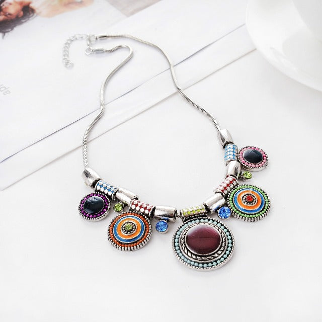 Collar Étnico Plata Turquesa multicolor