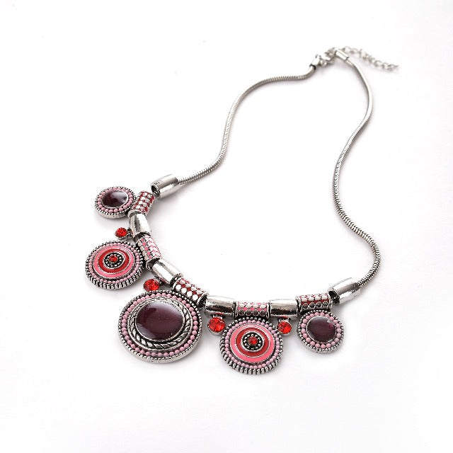 Collar Étnico Plata Turquesa rosa rojo
